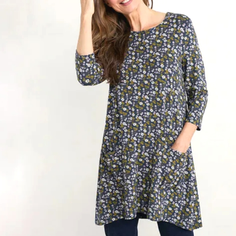 Seasalt Cornwall Floral Killow Tunic Top Blue Green Treen Blackberries Magpie 10